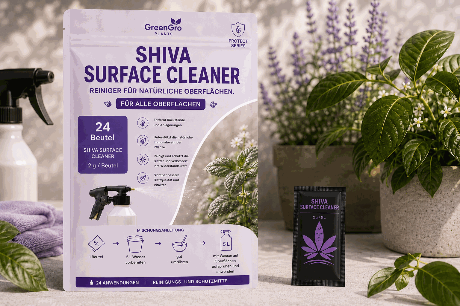 SHIVA Surface Cleaner – Beutel und Verpackung